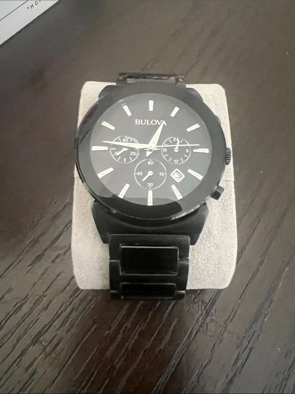 Bulova Black Stainless Steel Chronograph with Silver Accents